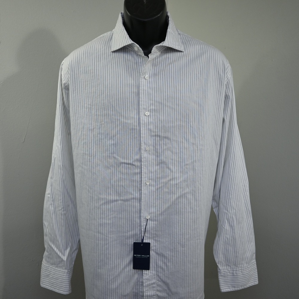 Peter Millar Button Up Mens XXL NEW Gray Striped Crown Crafted Long Sleeve